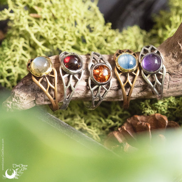 Bague elfique "Aeloria" pierre au choix - Illustrations & Bijoux fantaisie ClairObscur Art