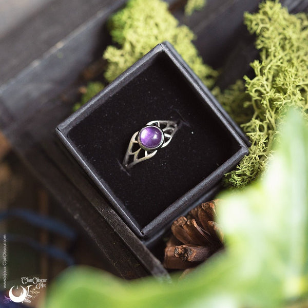Bague elfique "Aeloria" pierre au choix - Illustrations & Bijoux fantaisie ClairObscur Art