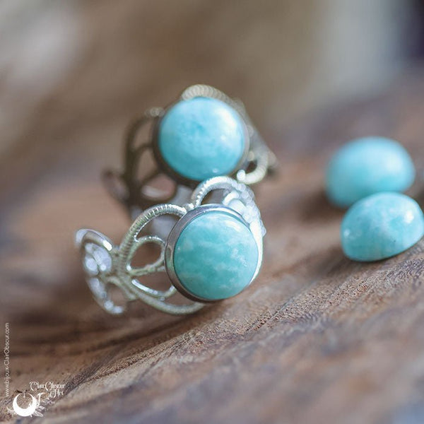 Bague elfique "Elwing" Amazonite - Ajustable - Illustrations & Bijoux fantaisie ClairObscur Art