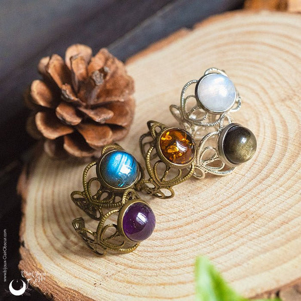 Bague elfique "Elwing" pierre au choix - Illustrations & Bijoux fantaisie ClairObscur Art