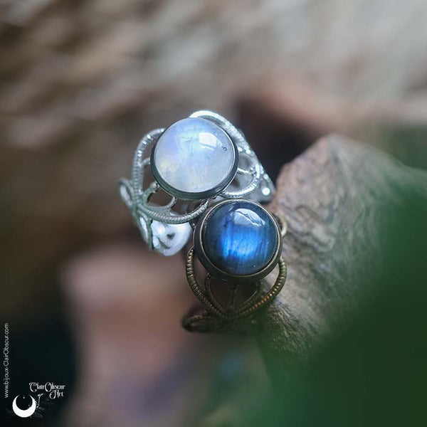 Bague elfique "Elwing" pierre au choix - Illustrations & Bijoux fantaisie ClairObscur Art