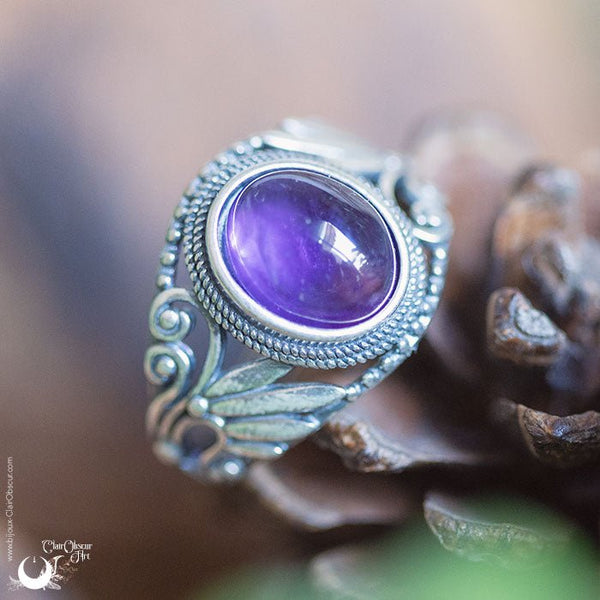 Bague en Argent "Swan" Améthyste, ajustable