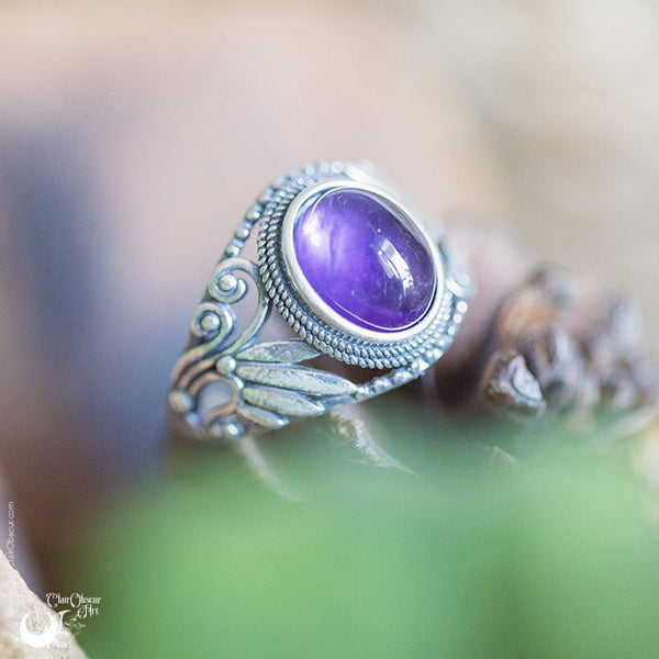Bague "Swan" Améthyste ajustable, en Argent 925 - Illustrations & Bijoux fantaisie ClairObscur Art