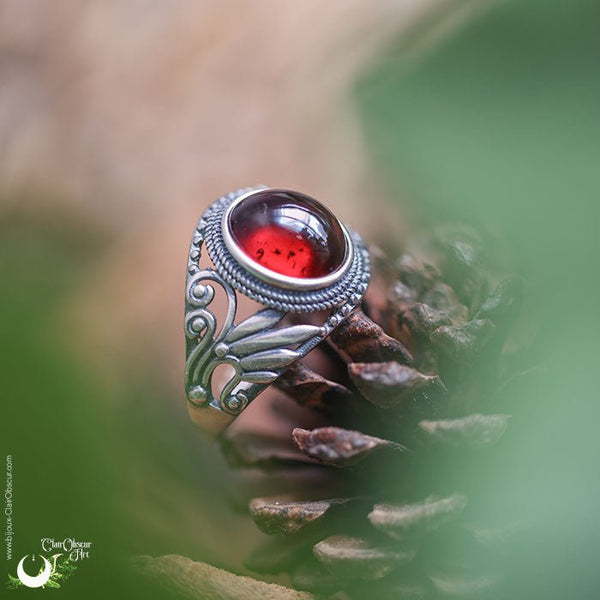 Bague "Swan" Grenat ajustable, en Argent 925 - Illustrations & Bijoux fantaisie ClairObscur Art