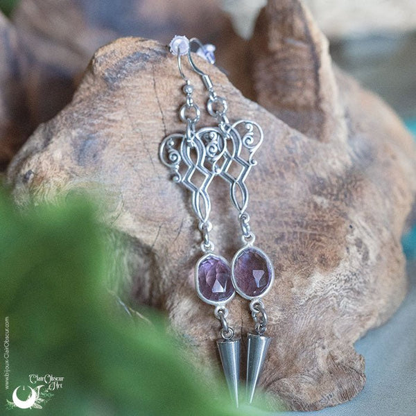 Boucles d'Oreilles "Amarantha" Améthyste facettée - Illustrations & Bijoux fantaisie ClairObscur Art