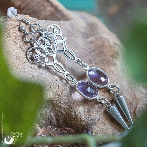 Boucles d'Oreilles "Amarantha" Améthyste facettée - Illustrations & Bijoux fantaisie ClairObscur Art