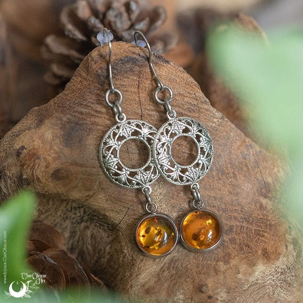 Boucles d'Oreilles "Calliope" Ambre de la mer Baltique - Illustrations & Bijoux fantaisie ClairObscur Art