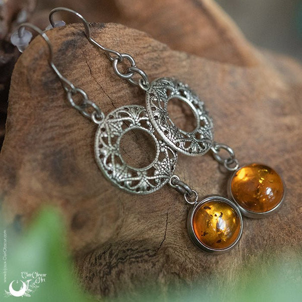 Boucles d'Oreilles "Calliope" Ambre de la mer Baltique - Illustrations & Bijoux fantaisie ClairObscur Art