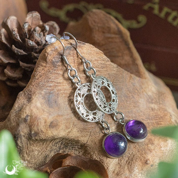 Boucles d'Oreilles "Calliope" Améthyste - Illustrations & Bijoux fantaisie ClairObscur Art