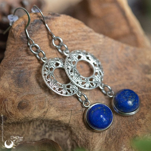 Boucles d'Oreilles "Calliope" Lapis lazuli - Illustrations & Bijoux fantaisie ClairObscur Art