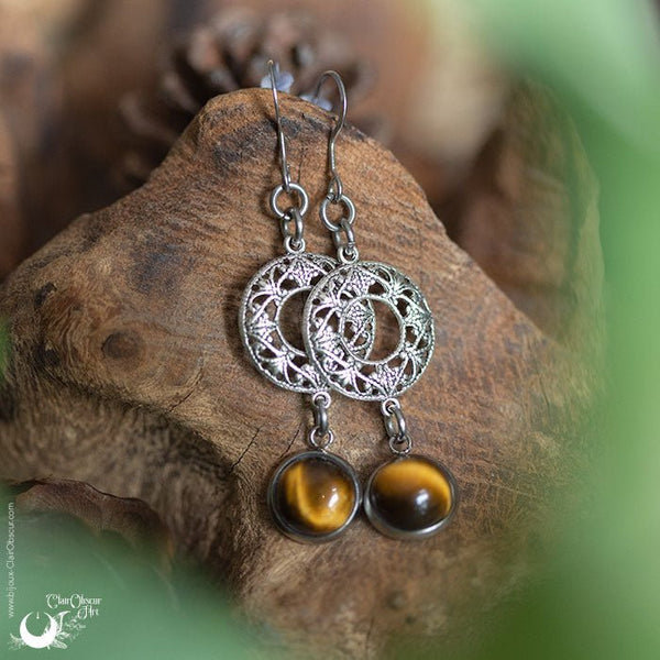 Boucles d'Oreilles "Calliope" Oeil de Tigre - Illustrations & Bijoux fantaisie ClairObscur Art