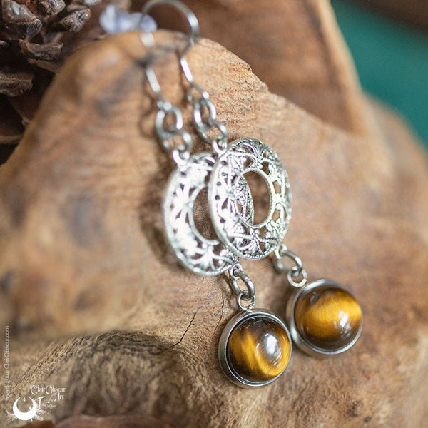 Boucles d'Oreilles "Calliope" Oeil de Tigre - Illustrations & Bijoux fantaisie ClairObscur Art