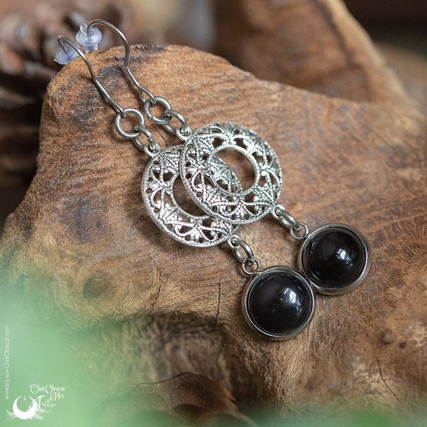 Boucles d'Oreilles "Calliope" Onyx - Illustrations & Bijoux fantaisie ClairObscur Art
