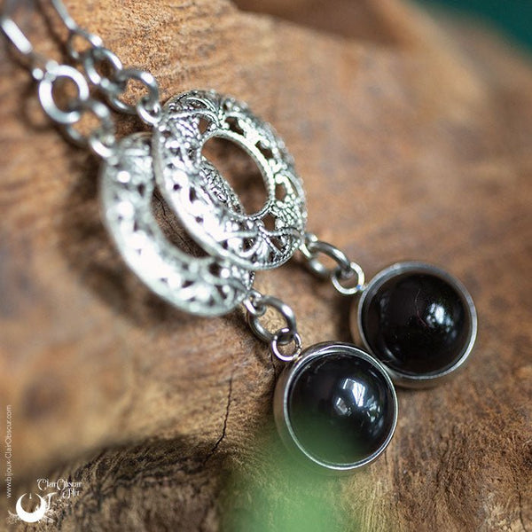 Boucles d'Oreilles "Calliope" Onyx - Illustrations & Bijoux fantaisie ClairObscur Art