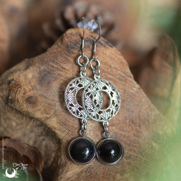 Boucles d'Oreilles "Calliope" Onyx - Illustrations & Bijoux fantaisie ClairObscur Art
