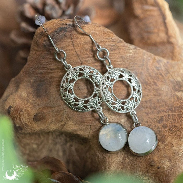 Boucles d'Oreilles "Calliope" Pierre de Lune arc - en - ciel - Illustrations & Bijoux fantaisie ClairObscur Art