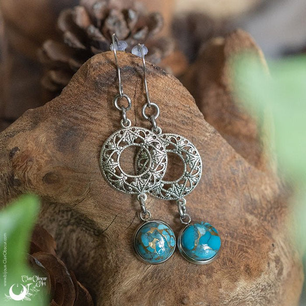 Boucles d'Oreilles "Calliope" Turquoise - Illustrations & Bijoux fantaisie ClairObscur Art