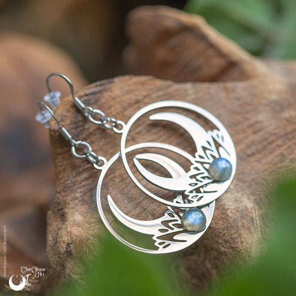 Boucles d'Oreilles "Céleste" pierre au choix - Illustrations & Bijoux fantaisie ClairObscur Art