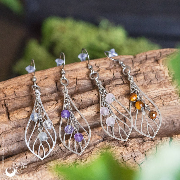 Boucles d'Oreilles "Faërie" pierre au choix - Illustrations & Bijoux fantaisie ClairObscur Art