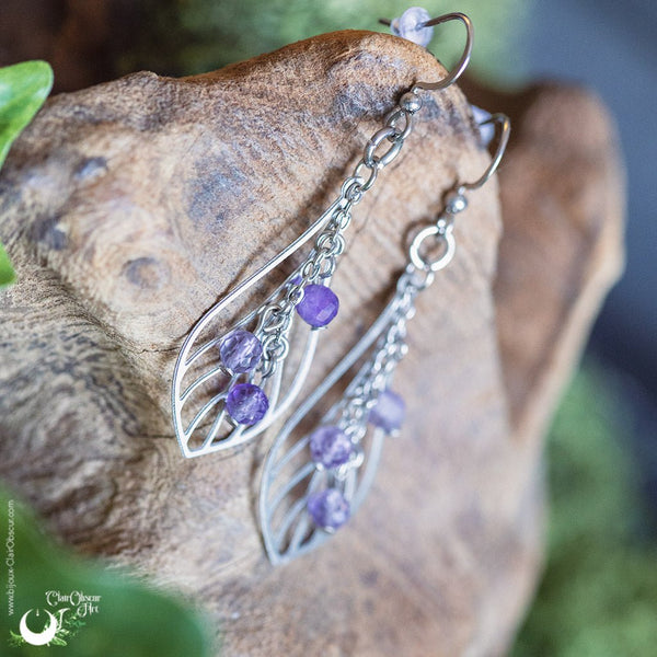 Boucles d'Oreilles "Faërie" pierre au choix - Illustrations & Bijoux fantaisie ClairObscur Art