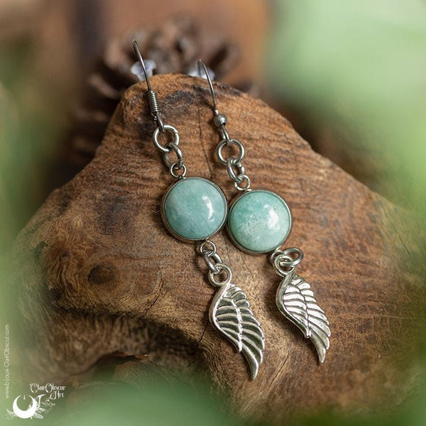 Boucles d'Oreilles Fantaisie Amazonite, breloque au choix - Illustrations & Bijoux fantaisie ClairObscur Art