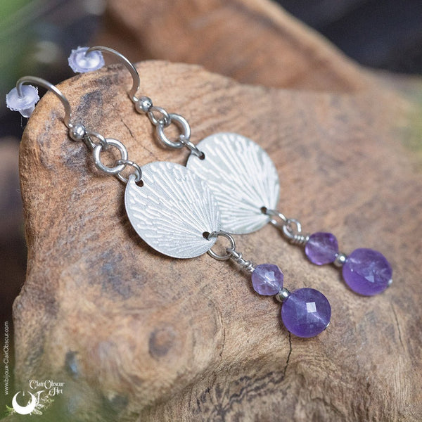 Boucles d'Oreilles Fantaisie Améthystes - Illustrations & Bijoux fantaisie ClairObscur Art