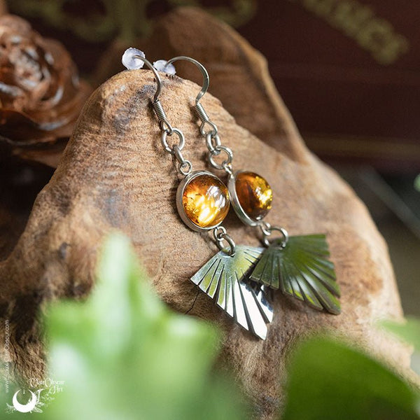 Boucles d'Oreilles Fantaisie "Glorya" Ambre de la mer Baltique - Illustrations & Bijoux fantaisie ClairObscur Art