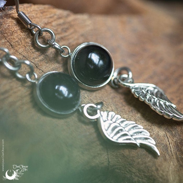 Boucles d'Oreilles Fantaisie Onyx, breloque au choix - Illustrations & Bijoux fantaisie ClairObscur Art