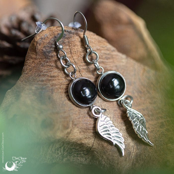Boucles d'Oreilles Fantaisie Onyx, breloque au choix - Illustrations & Bijoux fantaisie ClairObscur Art