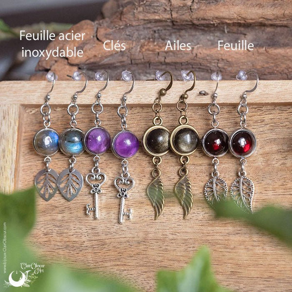 Boucles d'Oreilles Fantaisie, pierre au choix - Illustrations & Bijoux fantaisie ClairObscur Art