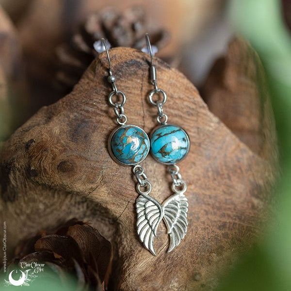 Boucles d'Oreilles Fantaisie Turquoise, breloque au choix - Illustrations & Bijoux fantaisie ClairObscur Art