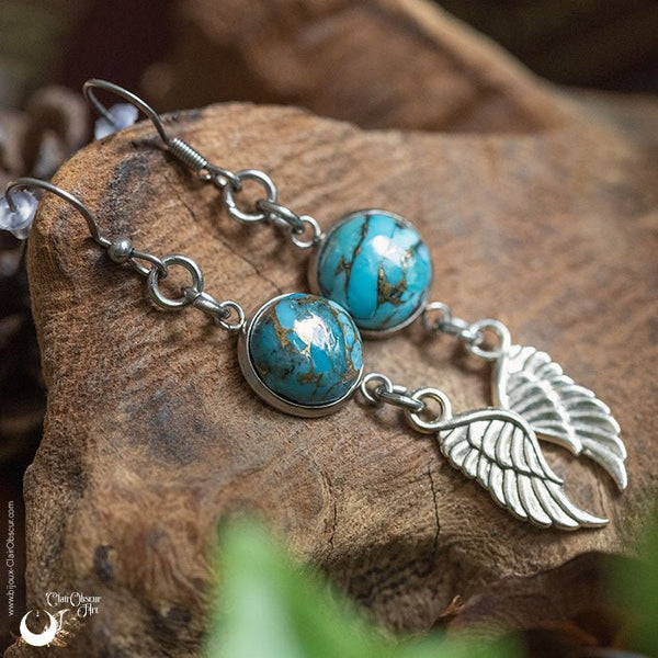 Boucles d'Oreilles Fantaisie Turquoise, breloque au choix - Illustrations & Bijoux fantaisie ClairObscur Art