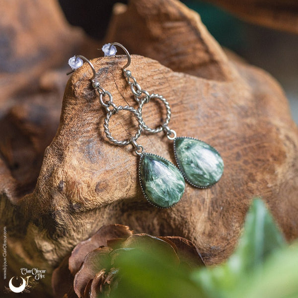 Boucles d'Oreilles "Goutte" Seraphinite - Illustrations & Bijoux fantaisie ClairObscur Art