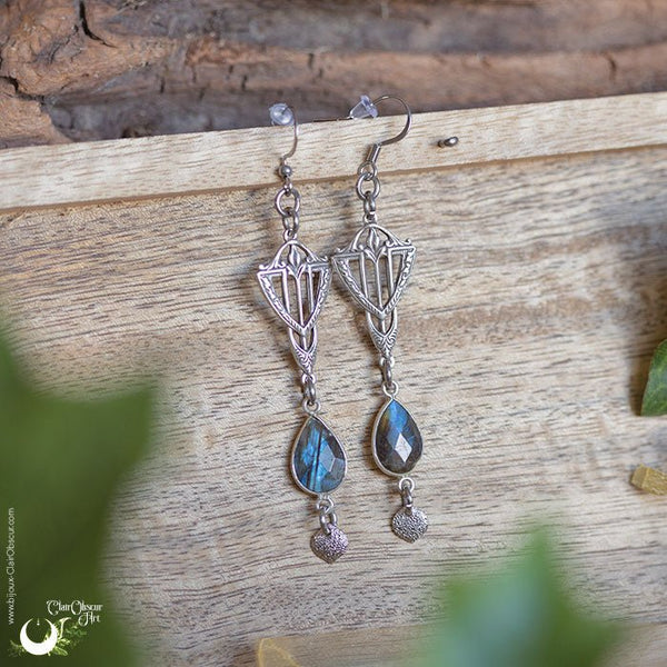 Boucles d'Oreilles "Irilmë" Labradorite facettée - Pièce unique ! - Illustrations & Bijoux fantaisie ClairObscur Art