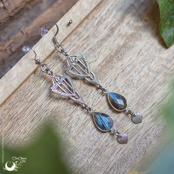Boucles d'Oreilles "Irilmë" Labradorite facettée - Pièce unique ! - Illustrations & Bijoux fantaisie ClairObscur Art