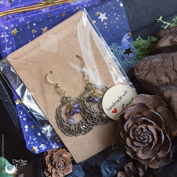 Boucles d'Oreilles "Lúmiel" Améthyste - Illustrations & Bijoux fantaisie ClairObscur Art