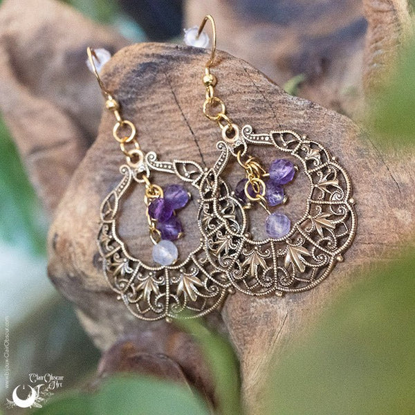 Boucles d'Oreilles "Lúmiel" Améthyste - Illustrations & Bijoux fantaisie ClairObscur Art