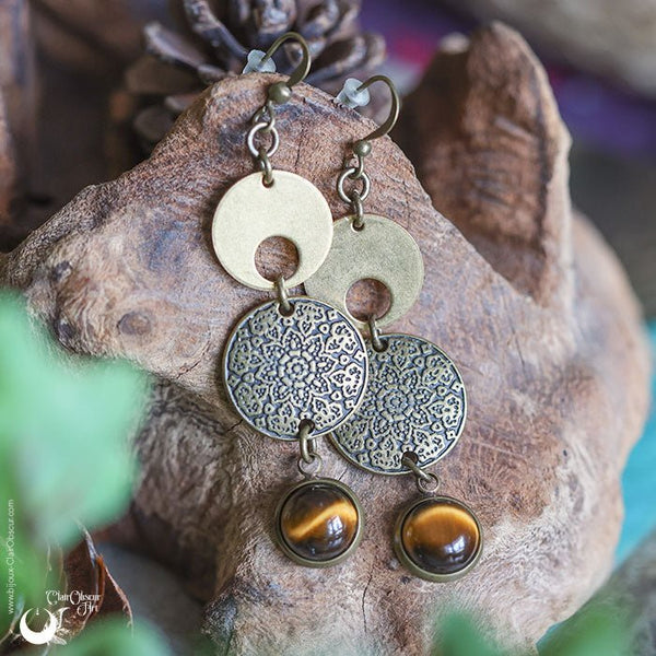 Boucles d'Oreilles "Sundala" Oeil de Tigre - Illustrations & Bijoux fantaisie ClairObscur Art