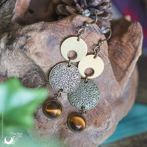 Boucles d'Oreilles "Sundala" Oeil de Tigre - Illustrations & Bijoux fantaisie ClairObscur Art