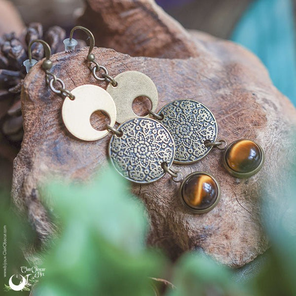 Boucles d'Oreilles "Sundala" Oeil de Tigre - Illustrations & Bijoux fantaisie ClairObscur Art