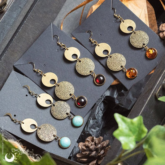 Boucles d'Oreilles "Sundala" pierre au choix - Illustrations & Bijoux fantaisie ClairObscur Art