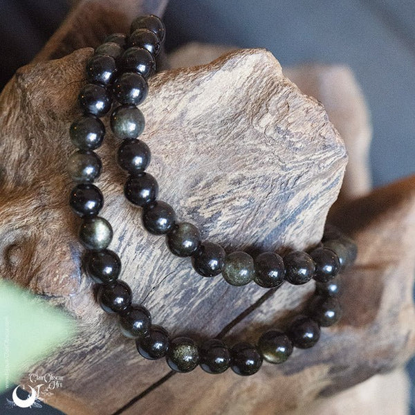 Bracelet perles d'Obsidienne dorée - Illustrations & Bijoux fantaisie ClairObscur Art