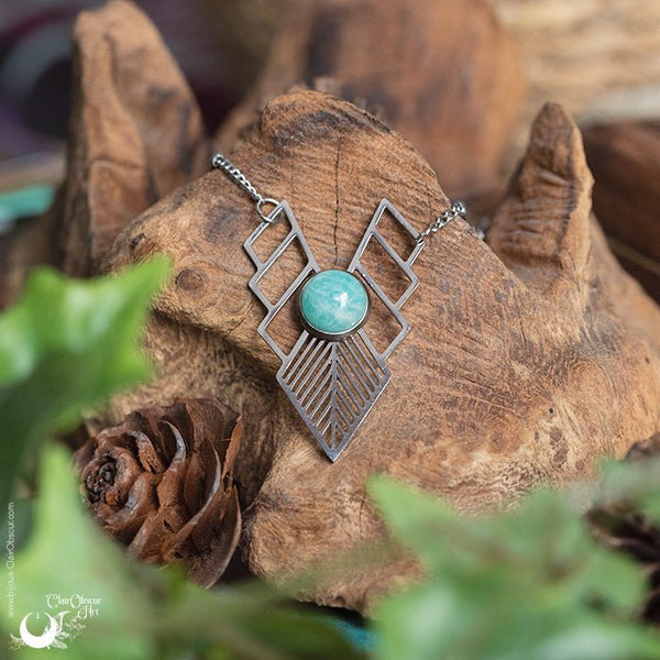 Collier "Athena" Amazonite, acier inoxydable - Illustrations & Bijoux fantaisie ClairObscur Art