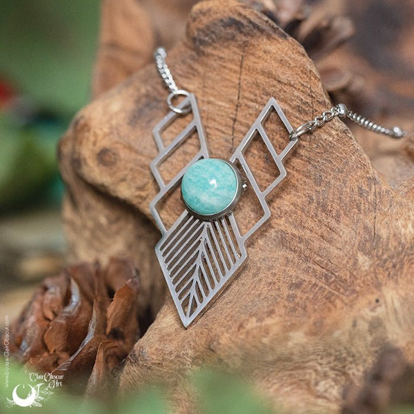 Collier "Athena" Amazonite, acier inoxydable - Illustrations & Bijoux fantaisie ClairObscur Art