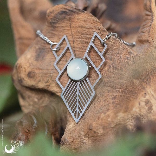 Collier "Athena" Calcedoine aqua, acier inoxydable - Illustrations & Bijoux fantaisie ClairObscur Art