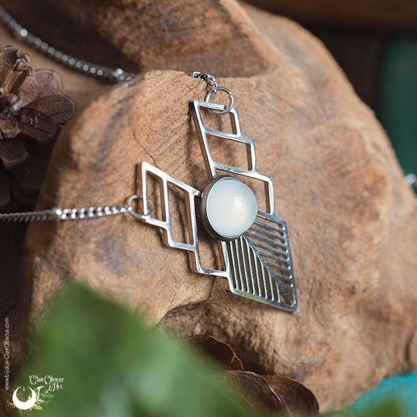 Collier "Athena" Calcedoine aqua, acier inoxydable - Illustrations & Bijoux fantaisie ClairObscur Art