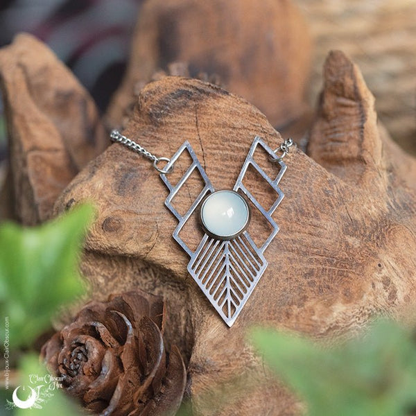 Collier "Athena" Calcedoine aqua, acier inoxydable - Illustrations & Bijoux fantaisie ClairObscur Art