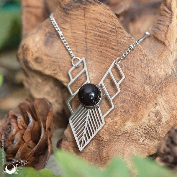 Collier "Athena" Onyx acier inoxydable - Illustrations & Bijoux fantaisie ClairObscur Art