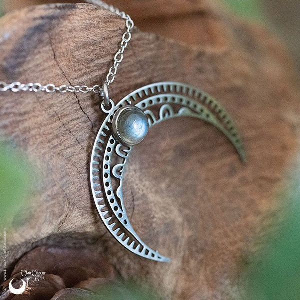 Collier "Aurora" en Ambre, Labradorite ou Grenat - Acier inoxydable - Illustrations & Bijoux fantaisie ClairObscur Art