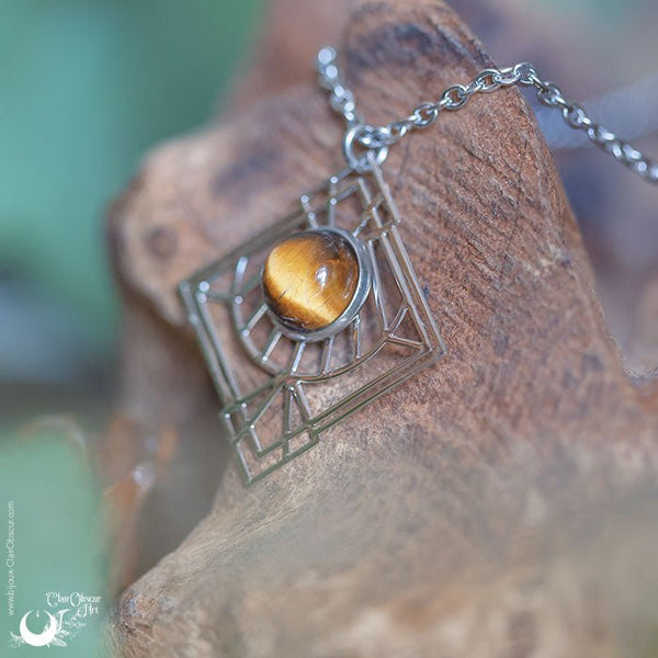 Collier "Dune" Oeil de Tigre - Illustrations & Bijoux fantaisie ClairObscur Art
